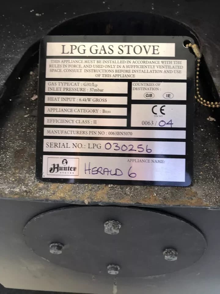 Hunter Herald 6 6KW lpg gas stove fire — view 5